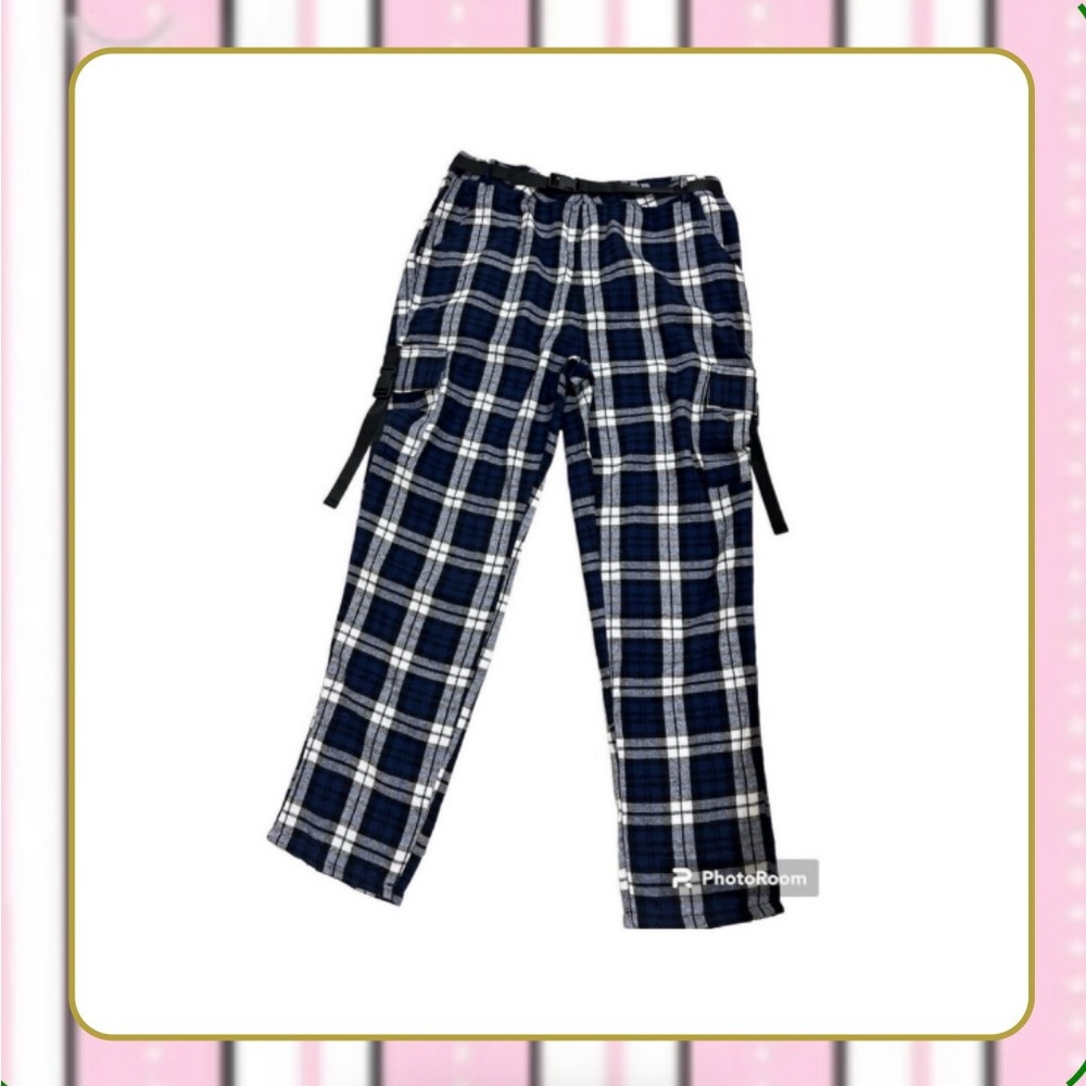 Blue & white plaid pants size XL